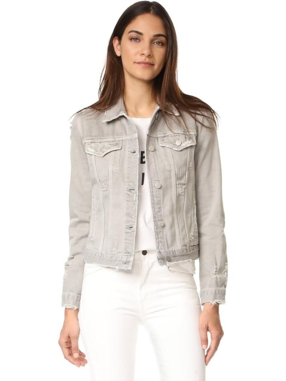 J Brand NWT Distressed Light Gray Soft Cotton Denim Jacket